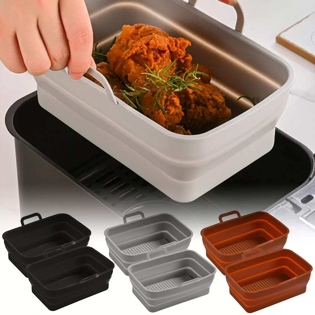 

NEW2023 Air Fryer Pot Non-stick Pans Airfryer Accessories Reusable Silicone Pot Baking Basket Baking Tool Tray Grill Pan for Nin