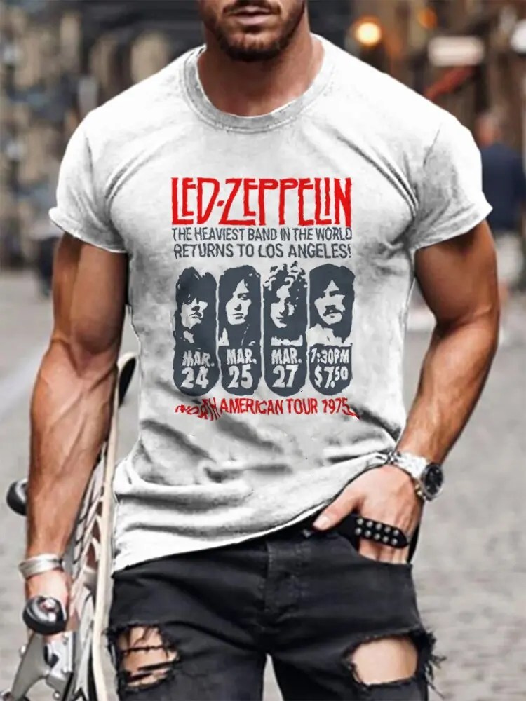 

2021 Summer New Heavy Metal Rock 3D Printing Cool Led Zepplin Band Men's T-Shirt Trendy Menswear Handsome Casual TShirt Top