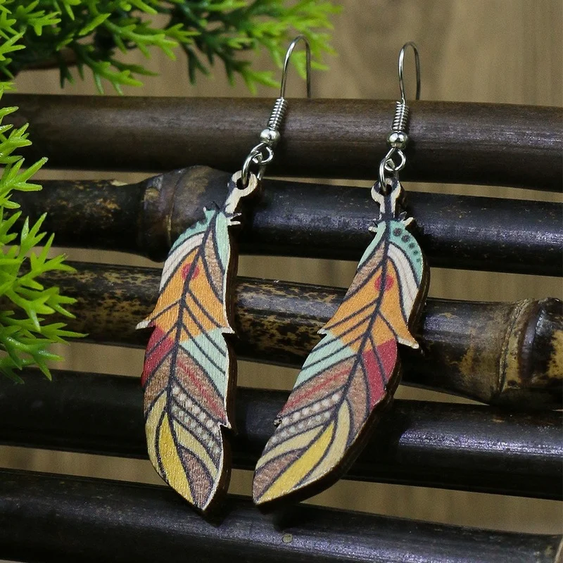Vintage Leaf Earrings New Simple Texture Colorful Drop Dangle Hanging Boho Jewelry for Women Ethinc Indian