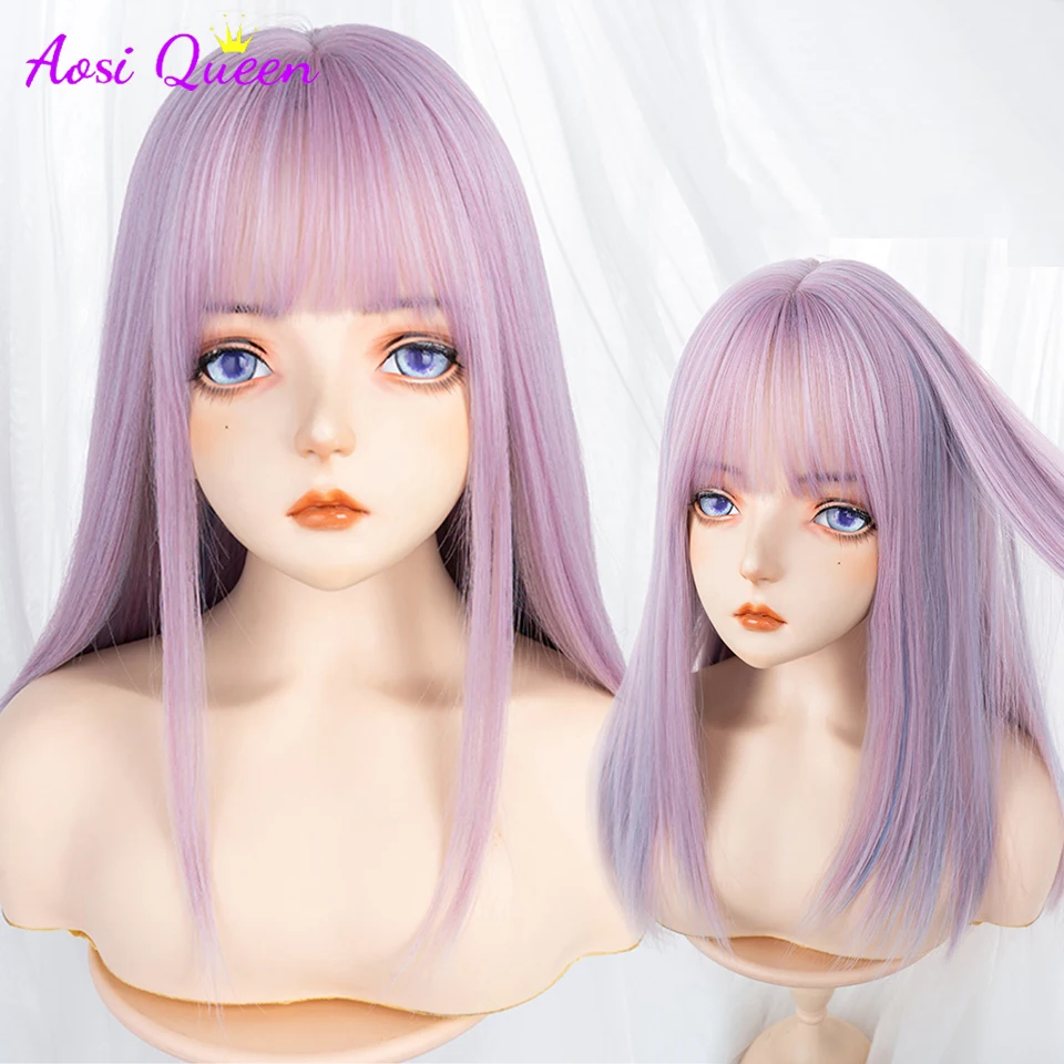 

Medium-length straight hair Ombre violet perruques synthétiques pour les femmes résistant à la chaleur naturel partie moyenne Co
