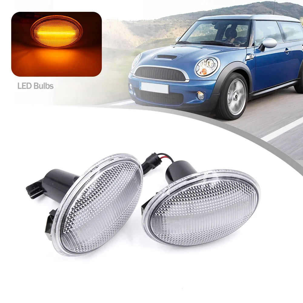 

2Pcs Amber Clear Lens Led Bumper Side Marker Lights Front Turn Signal Indicators Lamp For R55 R56 R57 R58 R59 2011 2012 2013