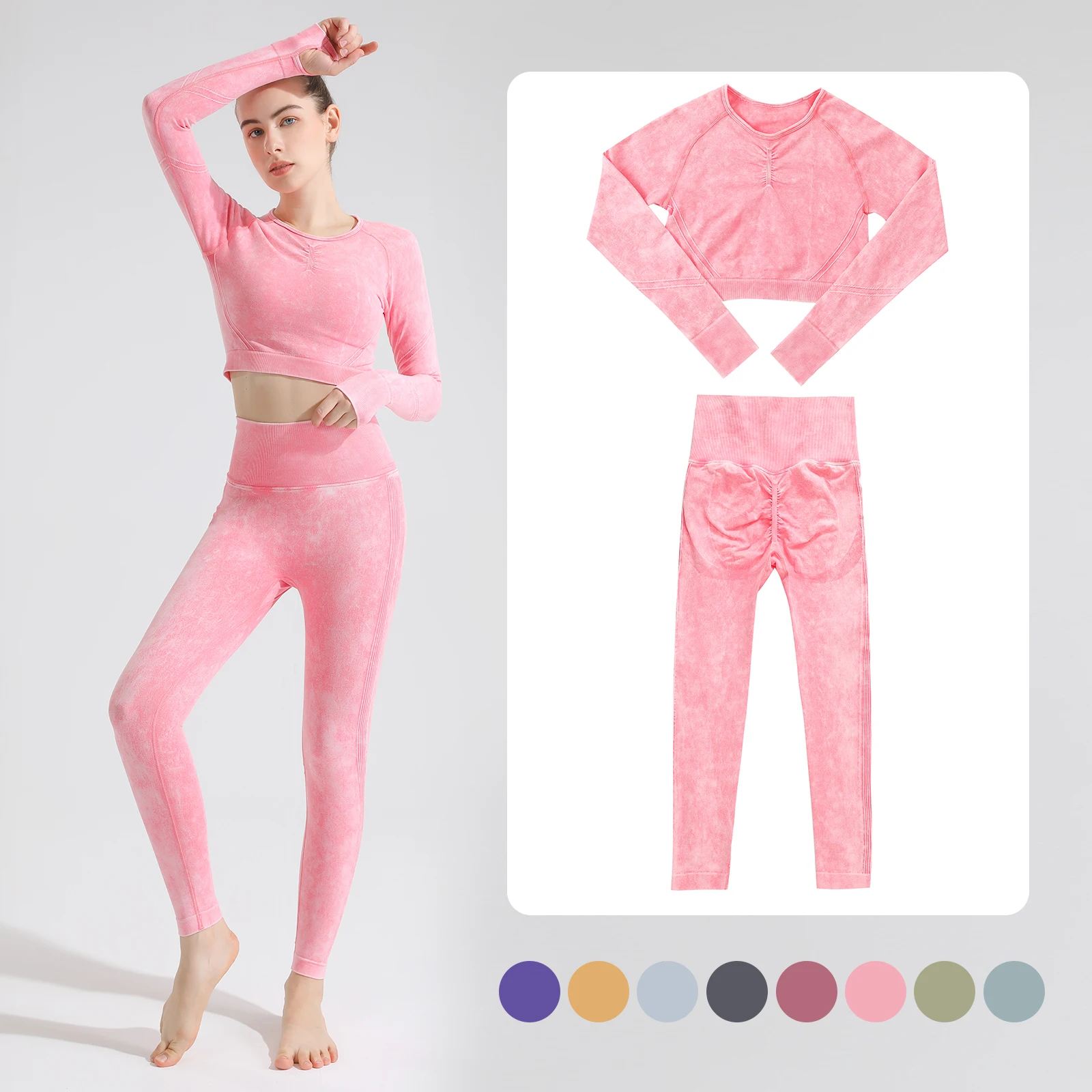 

2023 Seamless Hip Lift Yoga Pants Women Gym Running Workout Slim Navel Long Sleeve High Waist Sexy Bubble Buttocks Leggings