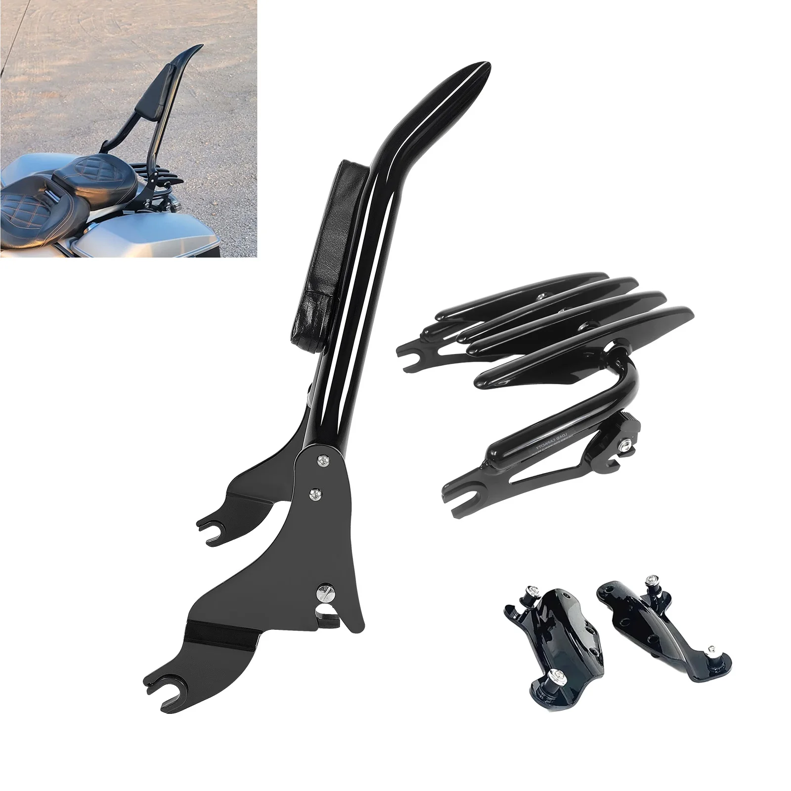 Фото Съемная спинка мотоцикла, багажник Sissybar для Harley Sissy Bar Road King Street Glide Ultra Electra Touring CVO 09 UP №1