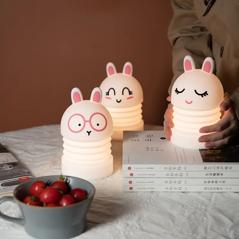

Cute jumping rabbit colorful led silicone night light living room bedroom children with sleeping light feeding light