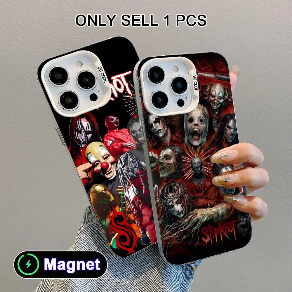 Фото Модный чехол S-Slipknot-S для iPhone 17 16 15 14 13 12 11 X XR XS Air Pro Max Plus, цветной, серебристый, с магнитом №2