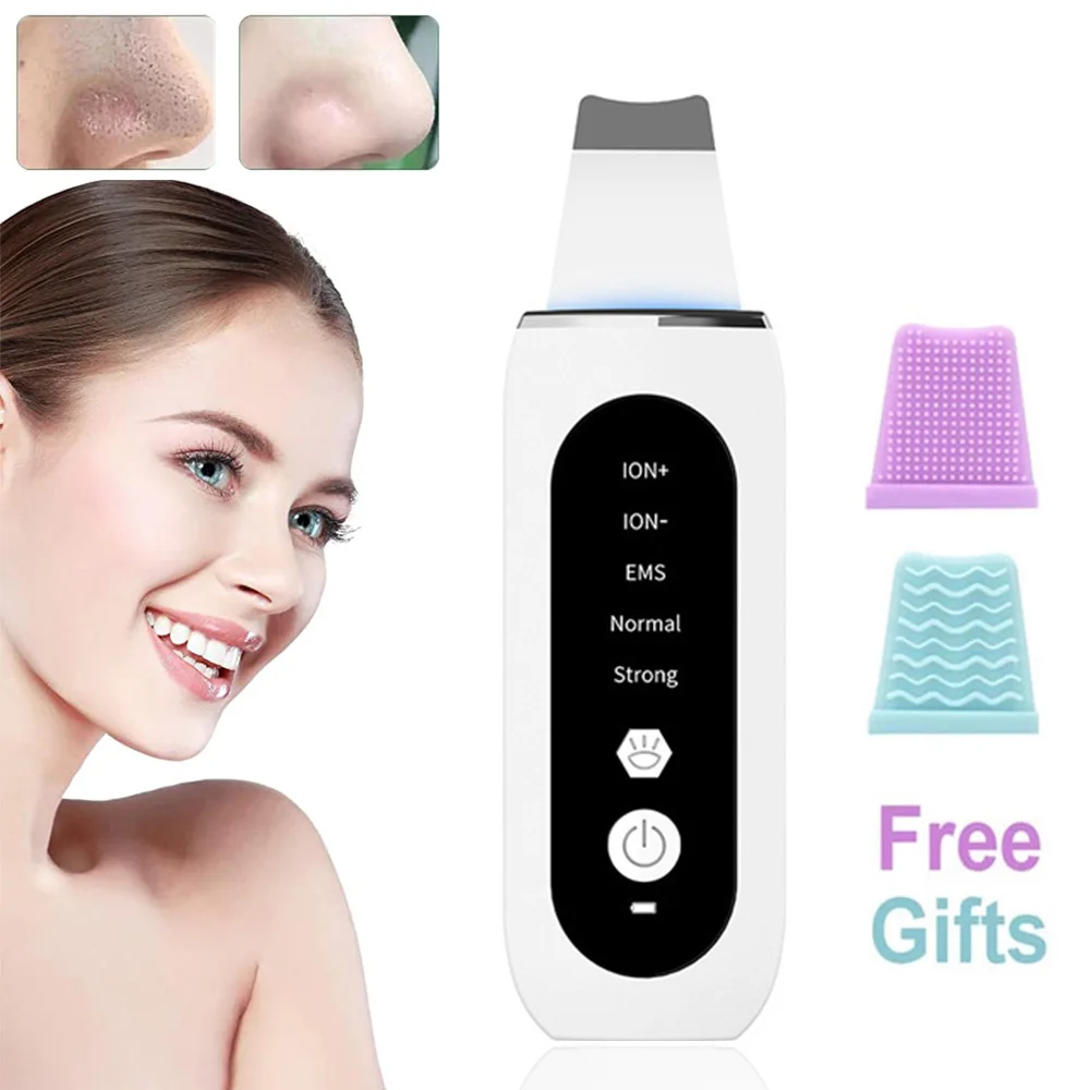 

Ultrasonic Skin Scrubber Vibration Face Spatula Blackhead Remover Facial Shovel Clean Cavitation Peeling Cavitation Ion EMS Lift