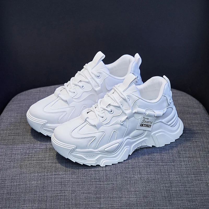 Dad Chunky Sneakers Casual Vulcanized Shoes Woman High Platform Winter Sneakers Femme Lace Up White Basket Sneakers Women 2022