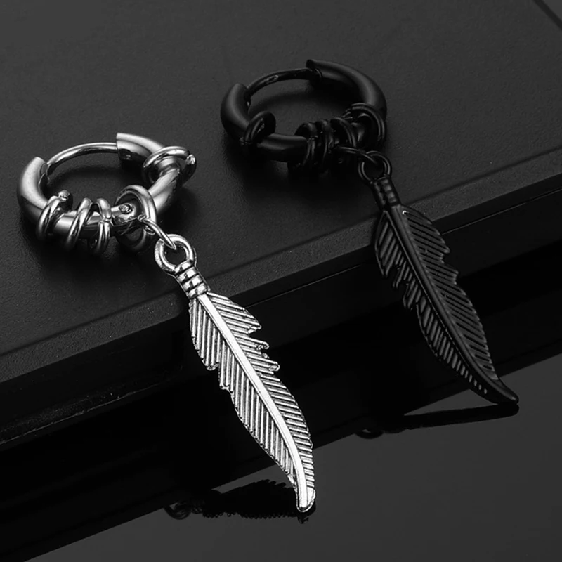 2pc korean Fashion Cross feather Stud Earrings Punk Rock Style For Women men High Quality Stainless steel Hiphop Ear Jewelry