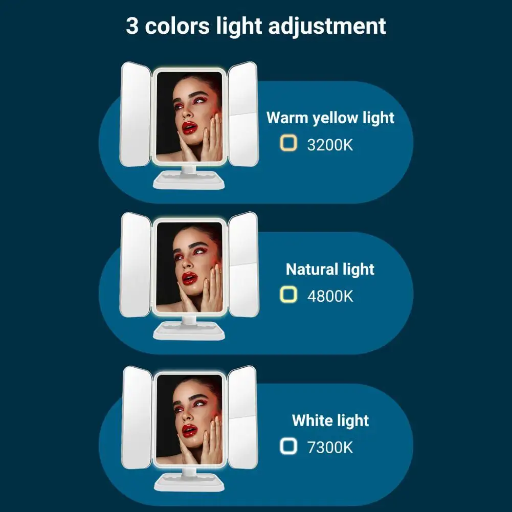 

Stylish Gift Long Standby Time Three Fold Micro USB LED Makeup Mirror for Girl LED Makeup Mirror LED Vanity Mirror