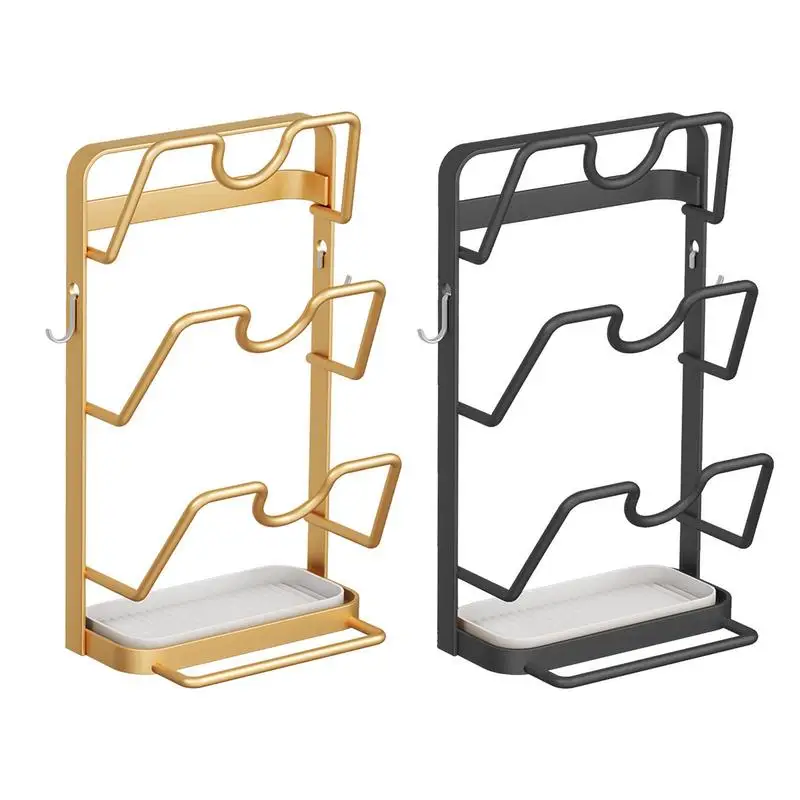 

Wall Pot Lid Rack 3 Layers Multifunctional Wall Mounted Kitchen Organizer Rack Wall Hanging Pot Covers Home Accessories