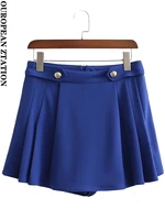 pailete women 2022 fashion front metal buttons shorts vintage high waist back zipper female short pants mujer