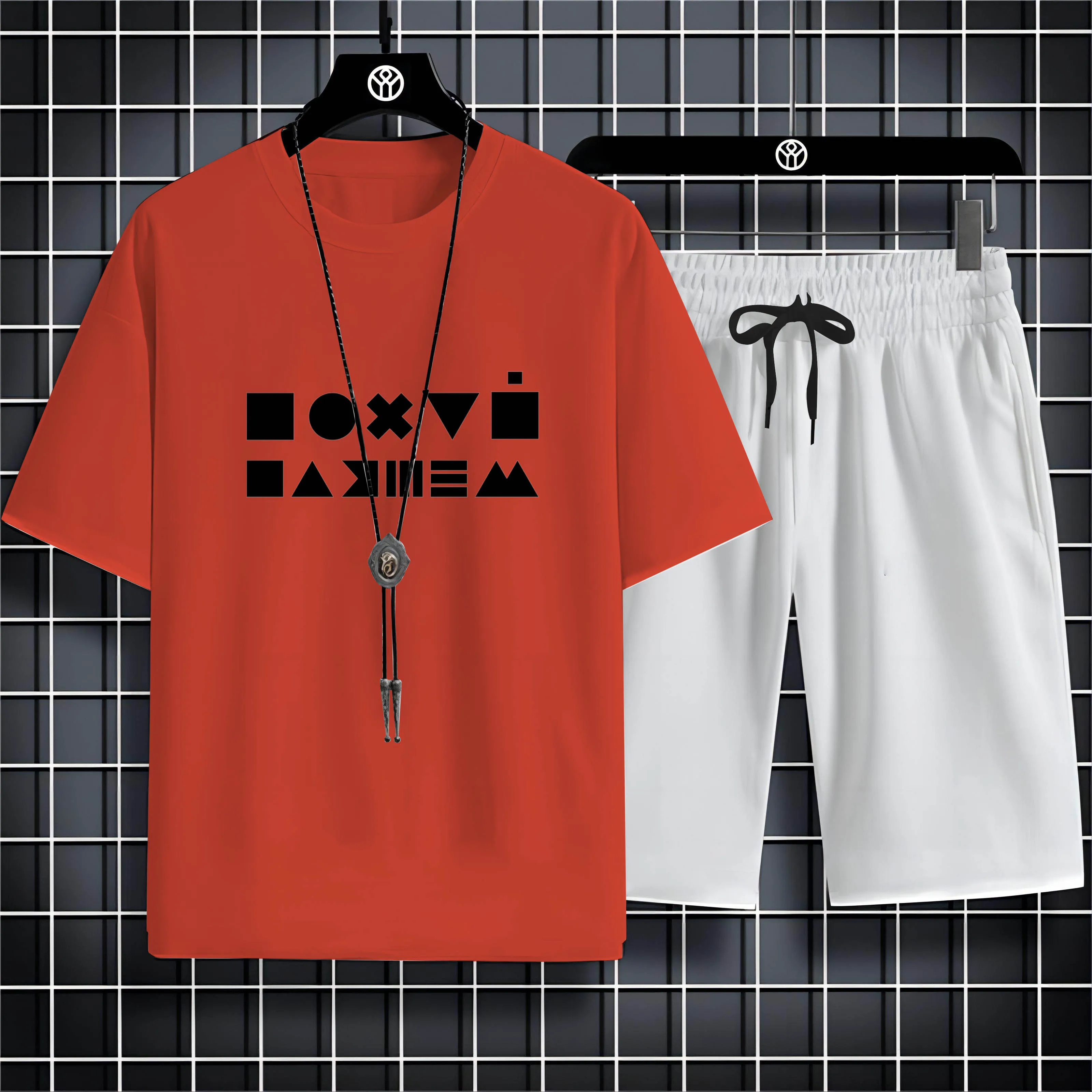 

Adult Men'S Sportswear Set 2d Mathematical Pattern Print Simple Refreshing Fashion Lightweight Comfortable Summer Universal