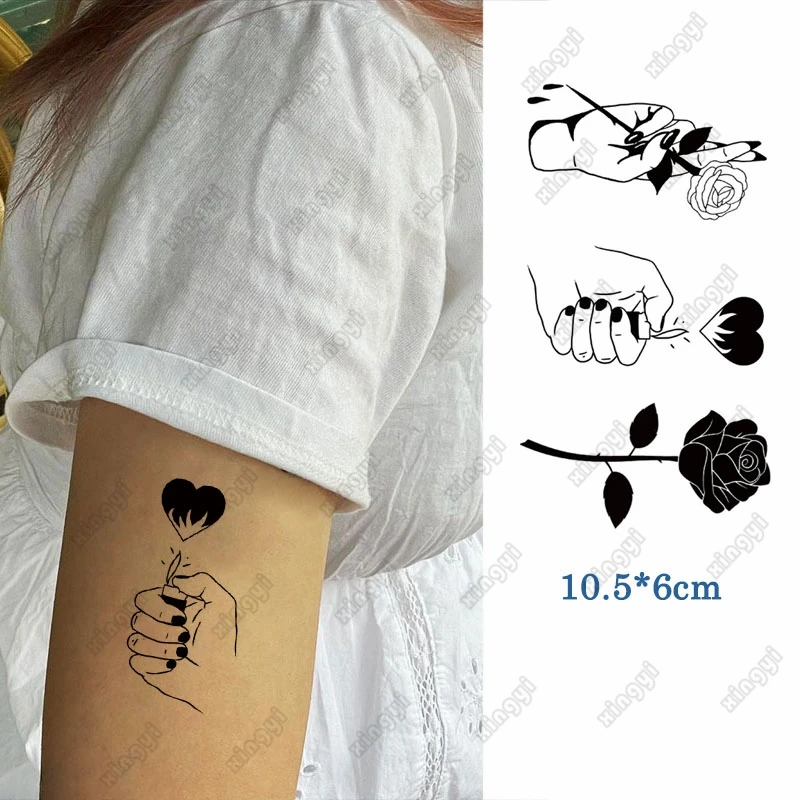 

Водостойкая временная татуировка-наклейка с пламенем, любовью, сердцем, искусственный жест на палец, маленькая рука, запястье, искусственная татуировка, боди-арт для женщин и мужчин