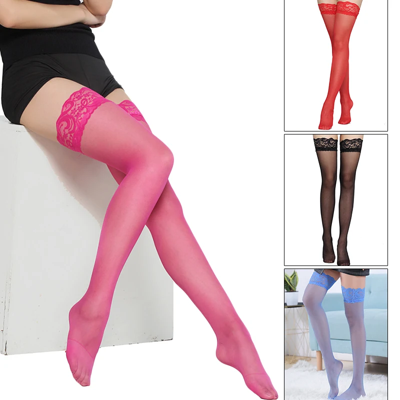 

Women Fishnet Stockings Thigh Highs Sexy Lingerie Neon Color Summer Thin Transparent Socks Women Lace Stocking Medias De Mujer