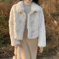 winter womens warm jacket lamb wool plush jacket harajuku style white loose faux fur coat thick and fashionable lapel jacket