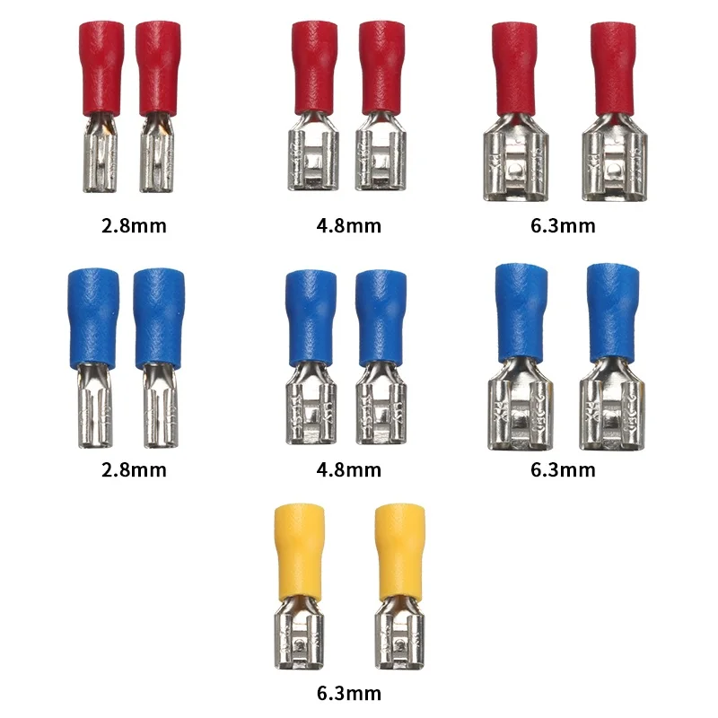 

100/50pcs Female Crimp Terminals 2.8mm 4.8mm 6.3mm Insulated Spade Wire Connector Electrical Wiring Cable Plug Red blue yellow