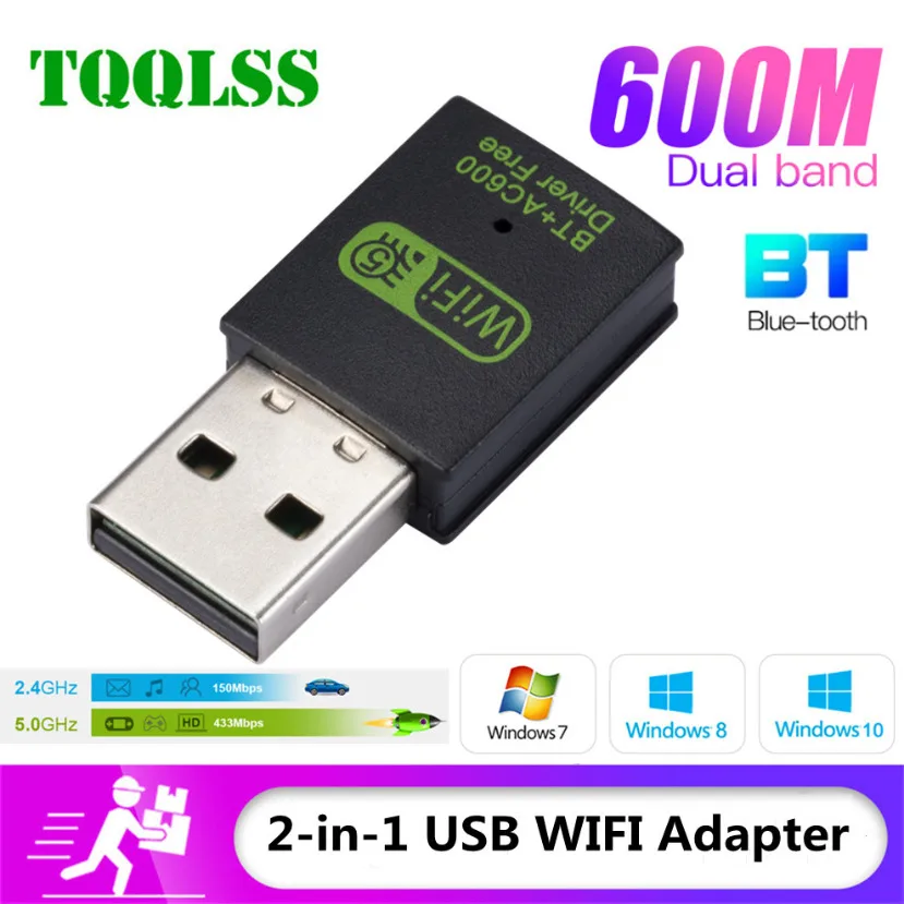 

600Mbps USB WiFi Bluetooth Adapter 2in1 Dongle Dual Band 2.4G 5GHz USB WiFi 5 Network Wireless Wlan Receiver DRIVER FREE