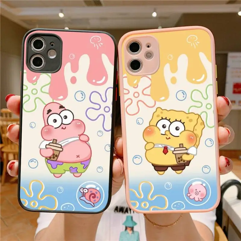

S-Sponge-Bob- Patrick Star Phone Case for iPhone X XR XS 7 8 Plus 11 12 13 pro MAX 13mini Translucent Matte Case