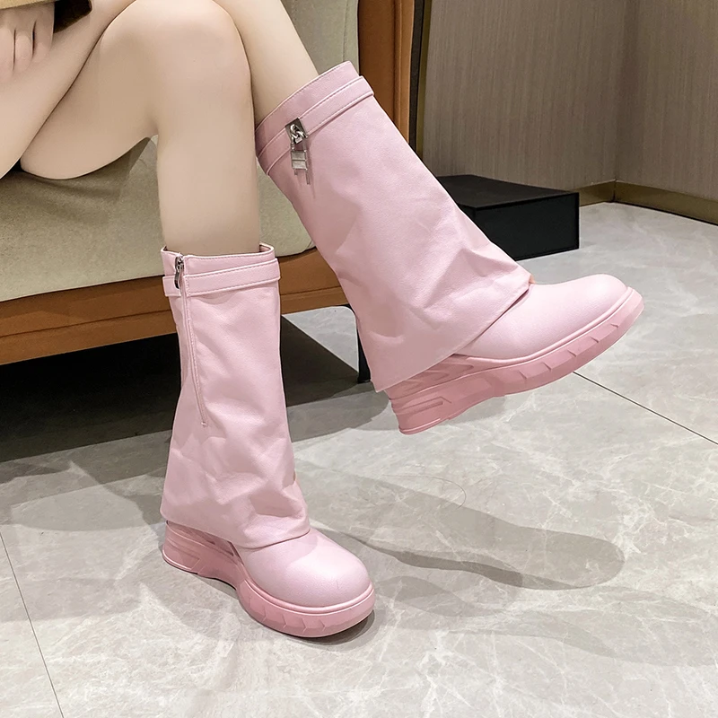 

Женская обувь, Лидер продаж 2023, женские ботинки на молнии, модные однотонные офисные и деловые новые ботинки, обувь до середины икры