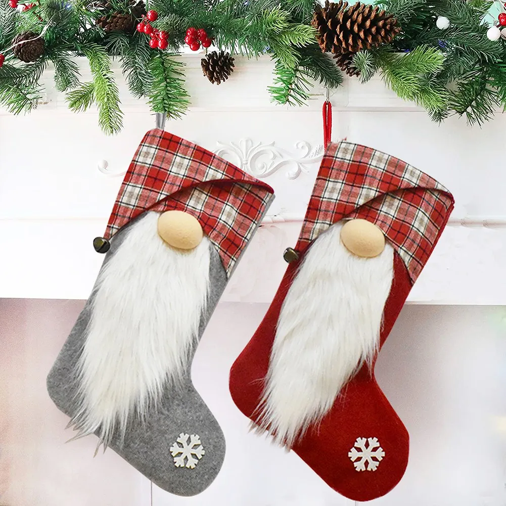 

2024 Large Christmas Stockings Xmas Tree Hanging Candies Gifts Bags New Year Christmas Socks Christmas Tree Decoration