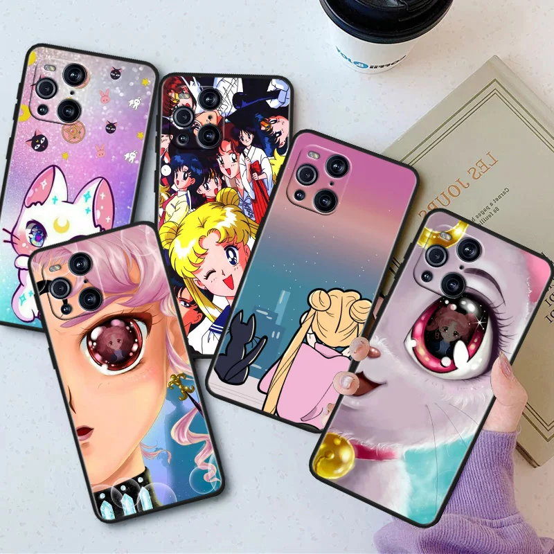 

Sailor Moon Cartoon Phone Case For OPPO Find X5 X3 X2 K10 F21S F21 F9 F7 F5 Neo Pro Lite Black Silicone Soft Cover