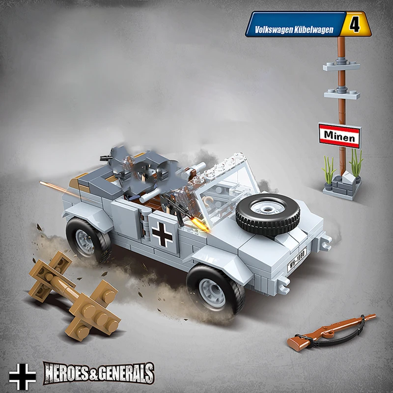 Конструктор Военный WW2 серии поле боя бронированный грузовик MOC автомобиль