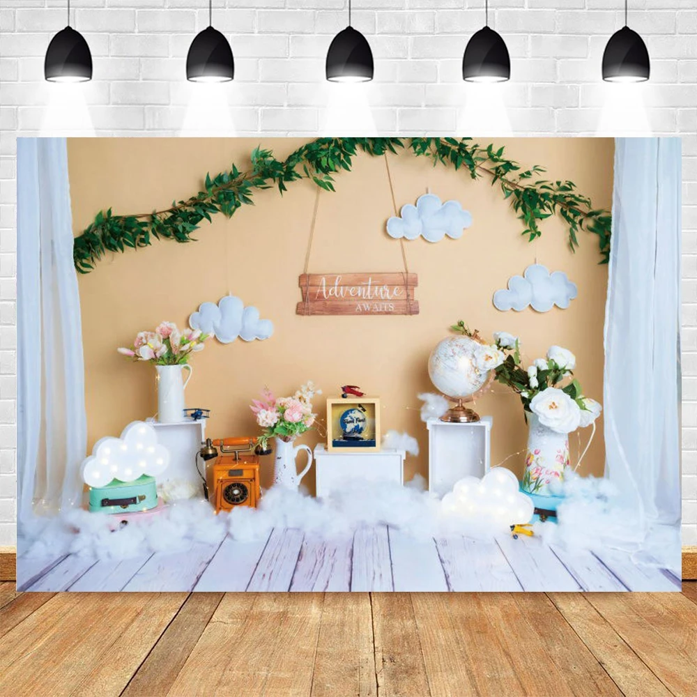 

Newbron Baby Shower Birthday Clouds Cake Smash Party Portrait Backdrop Decor Photography Background Photo Studio Banner Props