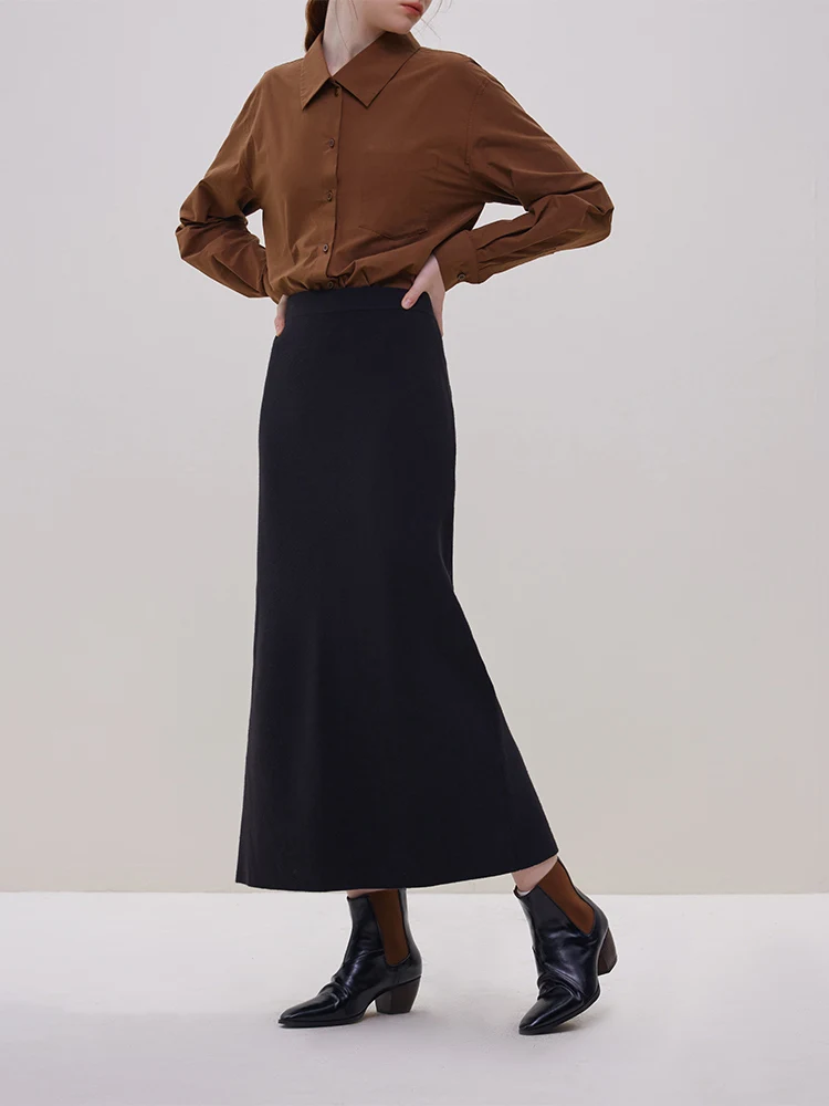 Юбка женская трикотажная прямая в простом стиле на осень и зиму