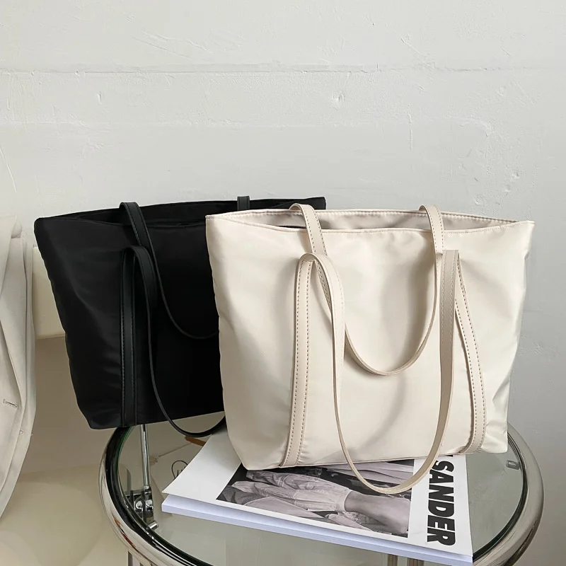 

Простая однотонная сумка на плечо, сумка-тоут из ткани Оксфорд с верхней ручкой, женские вместительные уличные сумки-шопперы на молнии для женщин, 2023