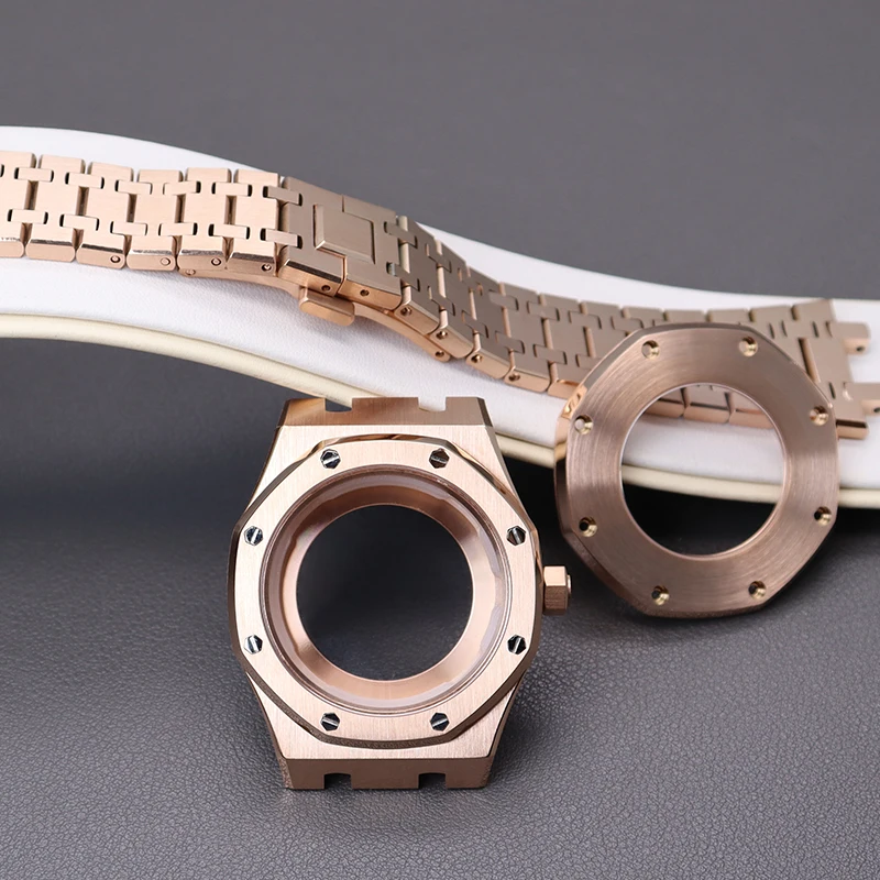 41mm Rose Gold Watch Case Parts Watchband Accessory For Seiko nh35 nh36 Movement 31.8mm Dial Sapphire Crystal Glass Waterproof