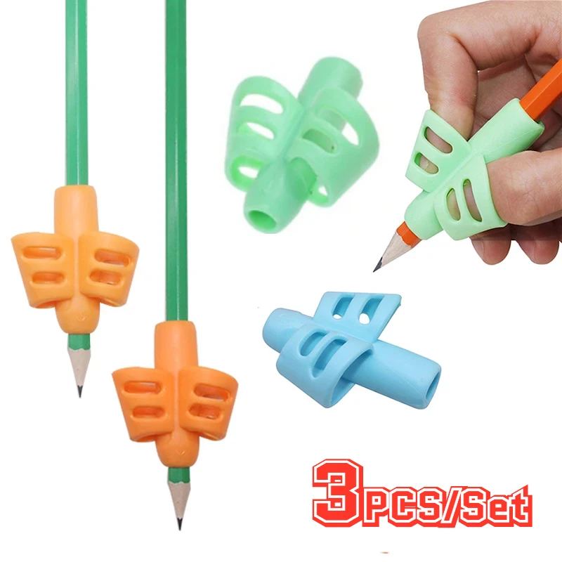 

3PCS Two-finger Three-finger Silicone Pen Grip Random Color Student Writing Auxiliary Stationery Posture Corrector Pencil Cover