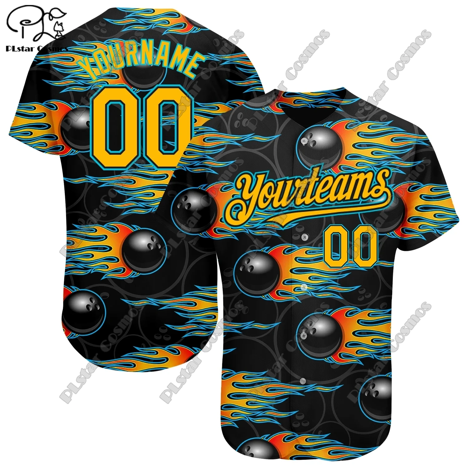 3D Printing Summer Bowling Ball Crashing Sparks Baseball Shirts Custom Indoor Couples Casual Mens and Womens Sports Style