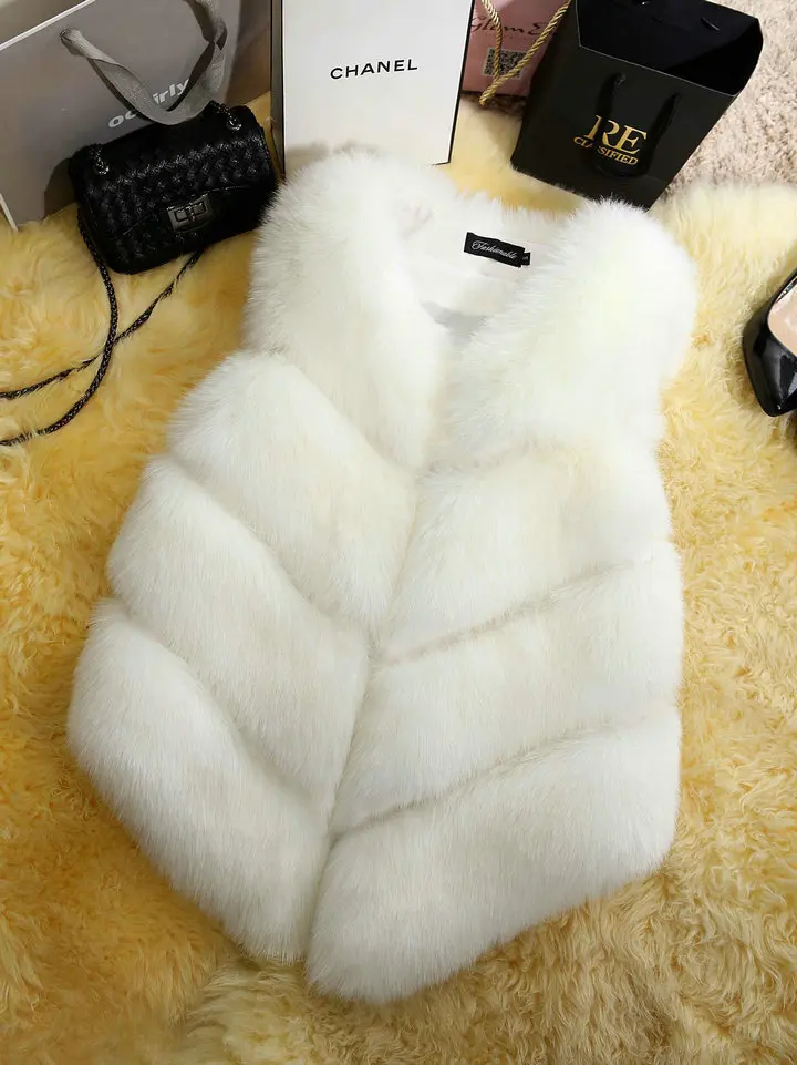 Warm Faux Fox Fur Vest Woman Fluffy Artificial Fur Coat Female Fake Fur Sleeveless Jacket Winter Thick Coats Casual Outerwear