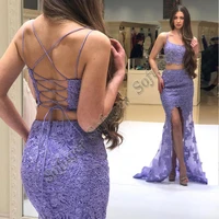 sexy purple mermaid evening dresses prom robe de soiree straps appliques graduation celebrity vestidos fiesta women formal