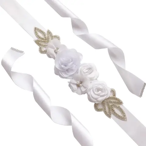 Phenovo Атласный свадебный пояс с цветком розы