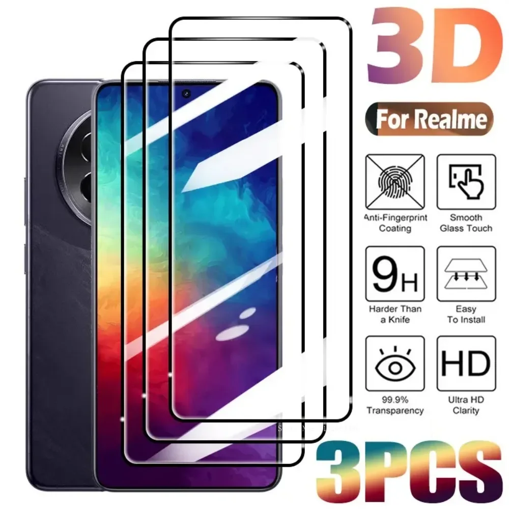 3Pcs Full Cover Screen Protector for Realme GT 2 3 5 6 Neo Tempered Glass OPPO X2 Pro X3 X7 Max 5G X50 Transparent Film