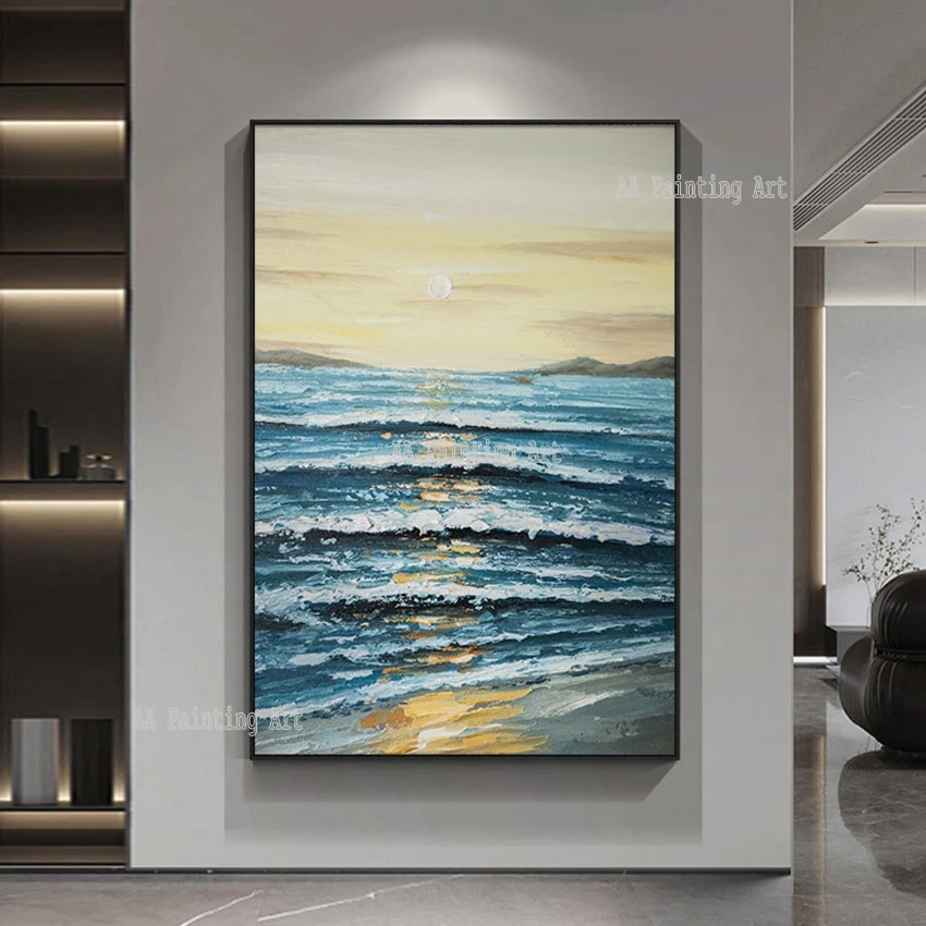 

Hotel Decor Wall Poster Seascape Sunset Scenery Oil Painting Canvas Picture Art Frameless Home Decorative Nordic Style Art