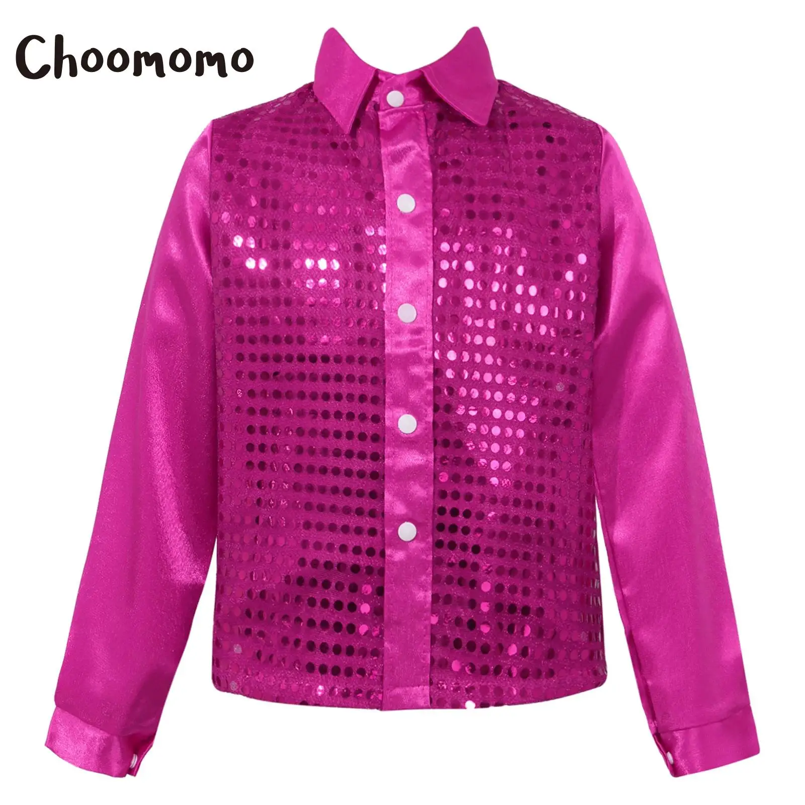 Детская блестящая рубашка с длинными рукавами для мальчиков и девочек