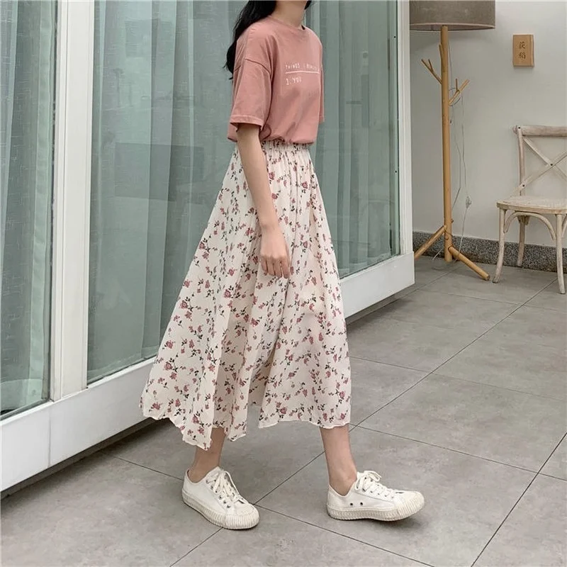 

Skirt Women Vintage Clothes Long Skirts Harajuku Tender Temperament Streetwear 2021 Stylish Spring Summer Elastic Waist