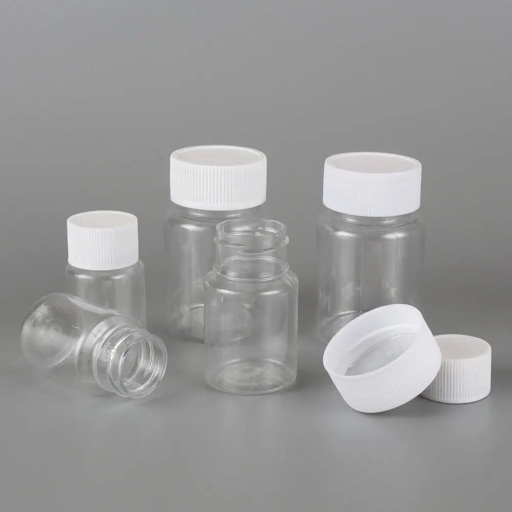 

5Pcs 15ml/20ml/30ml/60ml Transparent Plastic PET Refillable Seal Bottles Vials Reagent store Container Plastic Screw cap