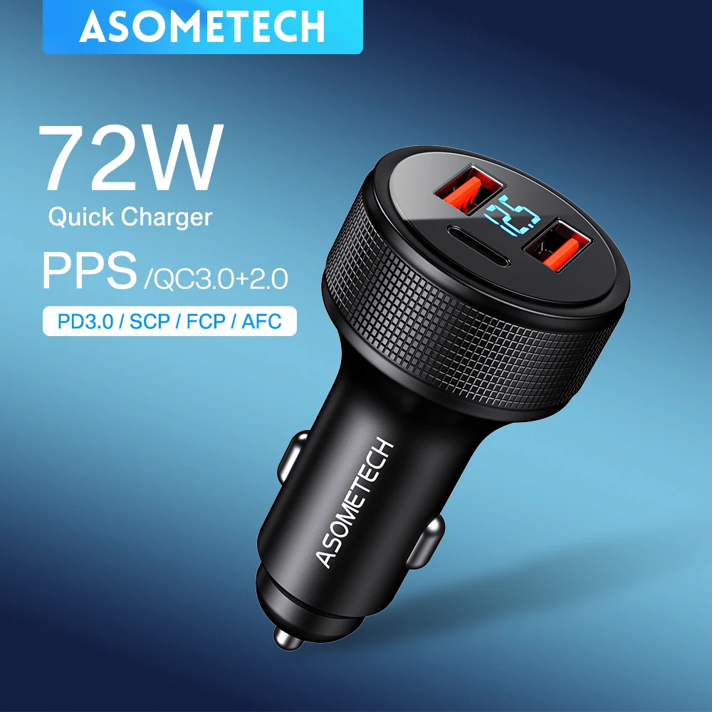 

72W Car Charger Quick Charging 36W PD Fast Charging QC3.0 USB Type C Car Phone Charger for IPhone Huawei Xiaomi Laptops Tablets