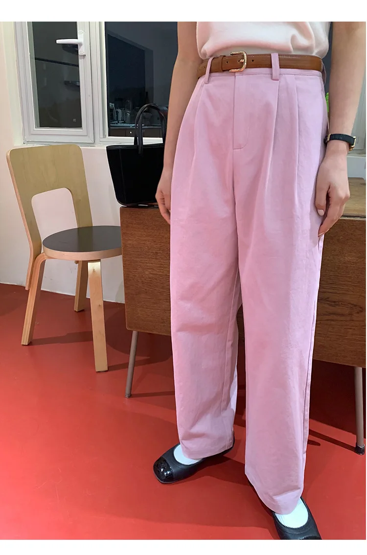 2023 Spring women's casual plain high-waisted straight pants