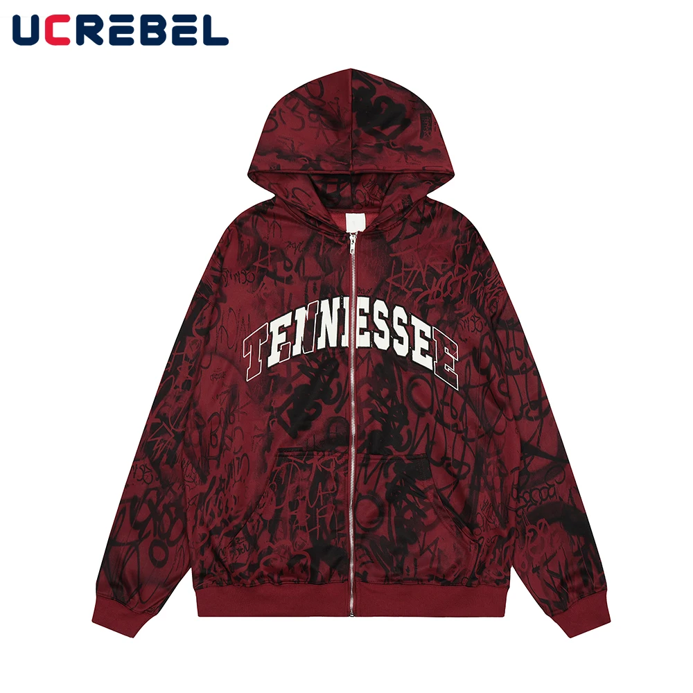 

Свитшот мужской на молнии с вышивкой букв, Повседневная Уличная одежда свободного покроя с длинным рукавом, верхняя одежда с капюшоном, осень