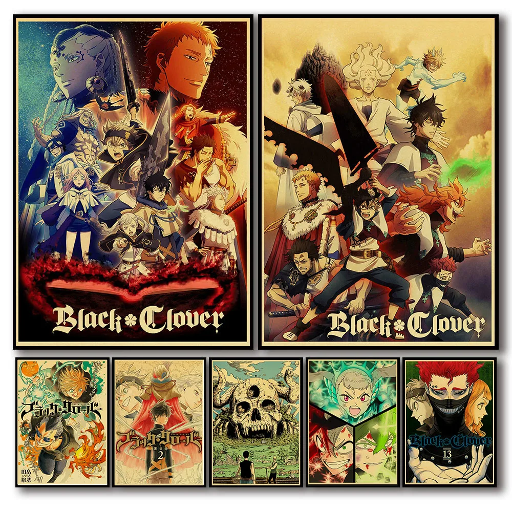 

Black clover Japanese anime poster old style retro printing wall stickers home decor aesthetic room decor wall decor posters