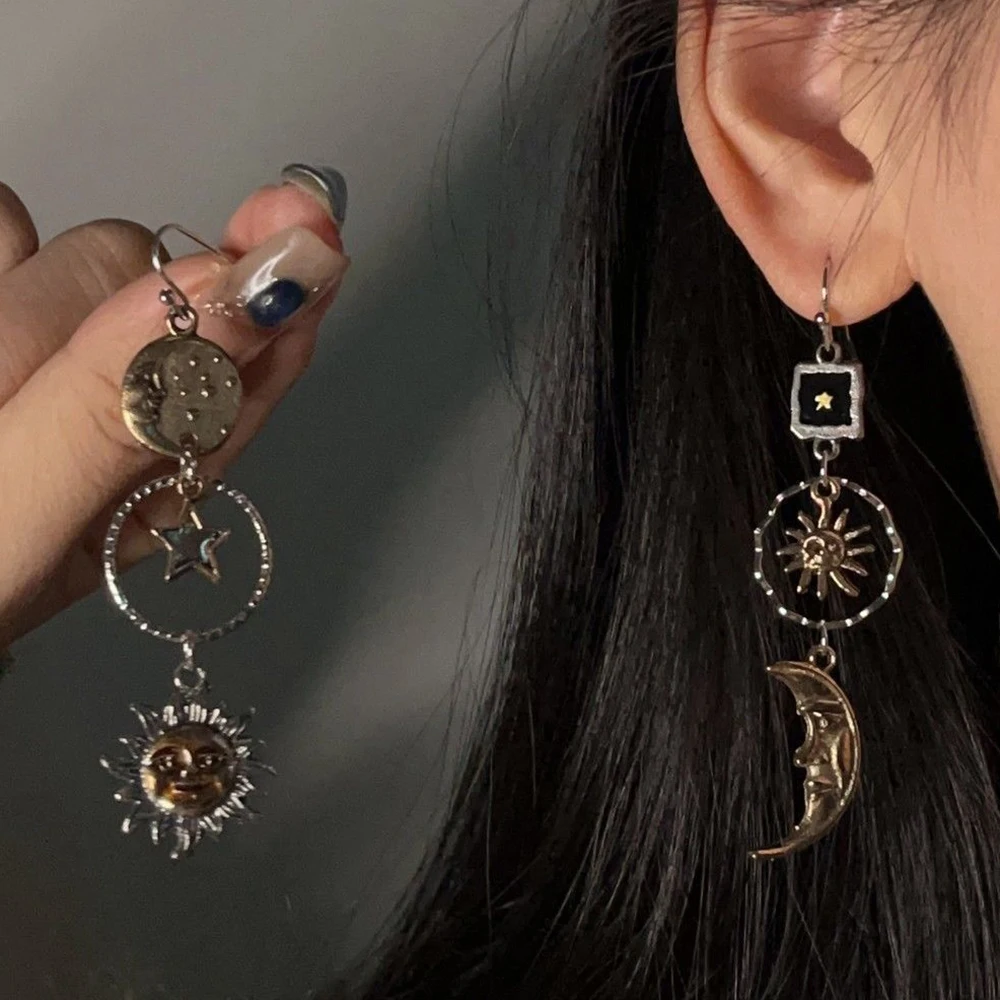 Греческая мифология серьги-капли с изображением лица Солнца и Луны