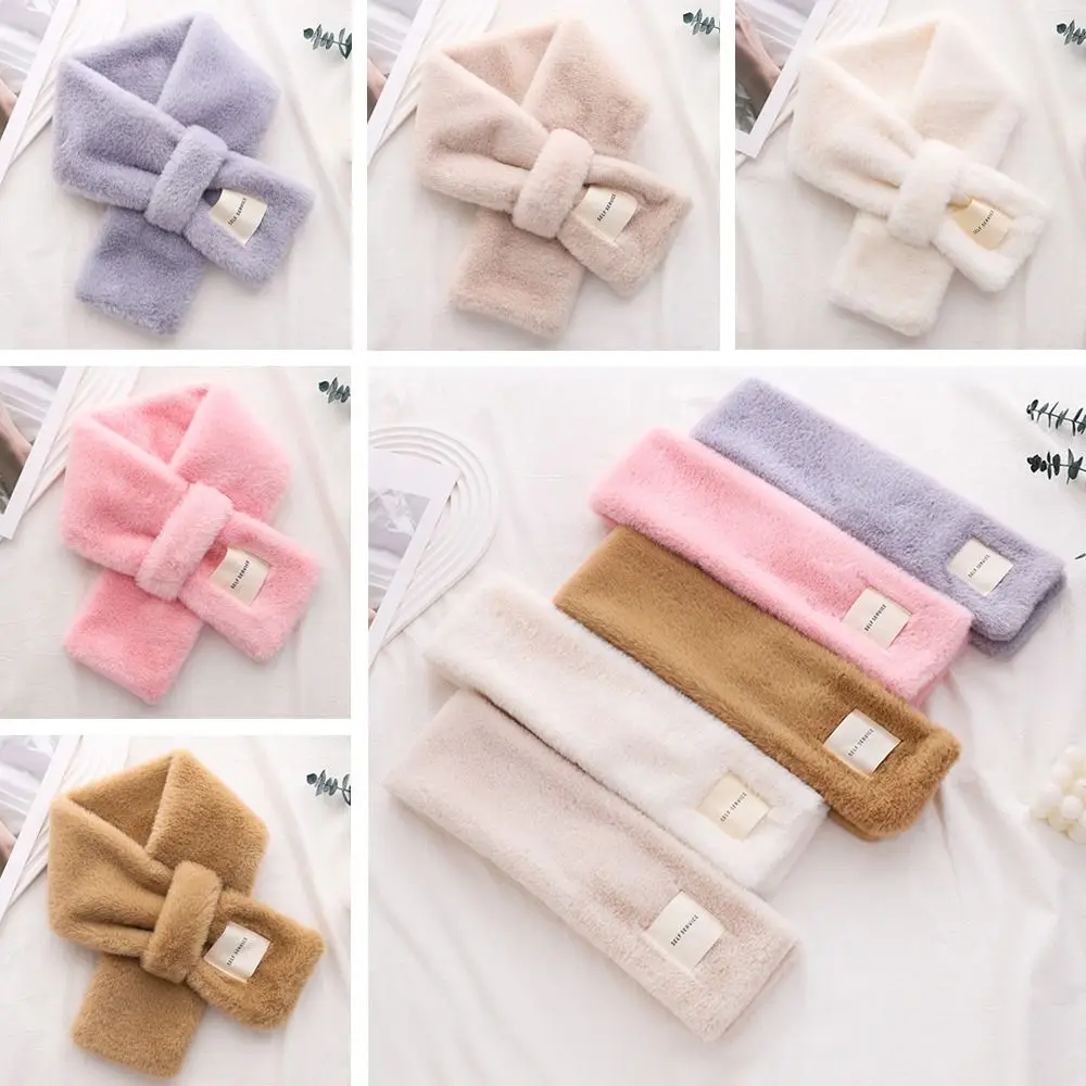 

Thicken Faux Rabbit Fur Plush Elegant Winter Warm Neckerchief Wrap Solid Color Cross Scarf Neck Warmer