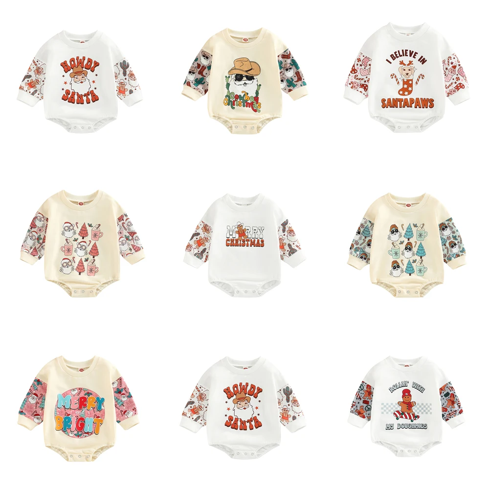 

2022-09-05 Lioraitiin 0-24M Infant Baby Boys Girls Fashion Bodysuit Long Sleeve Letter Santa Claus Print Patchwork Playsuit