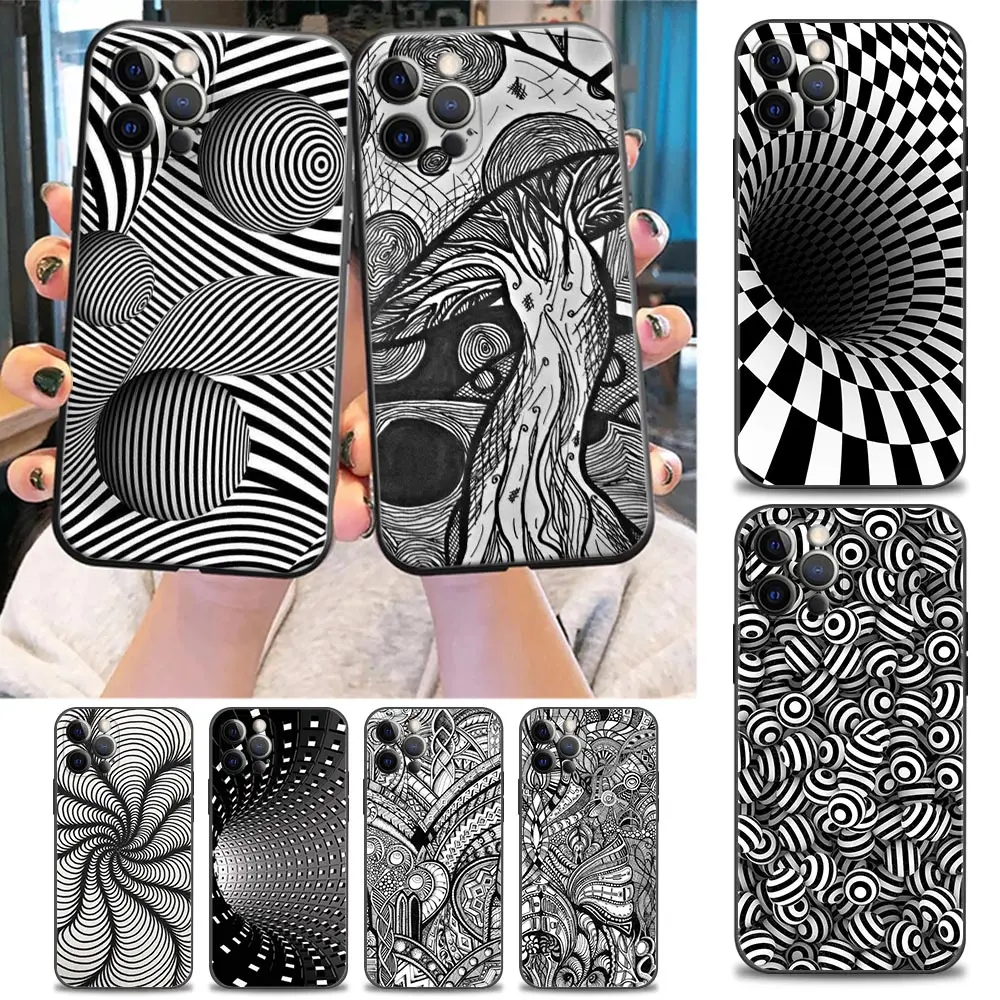 

Ball Linear Ideas Op Art Phone Case for iPhone 11 12 13 Pro Max 7 8 SE XR XS Max 5 5s 6 6s Plus Black Soft Case Cover