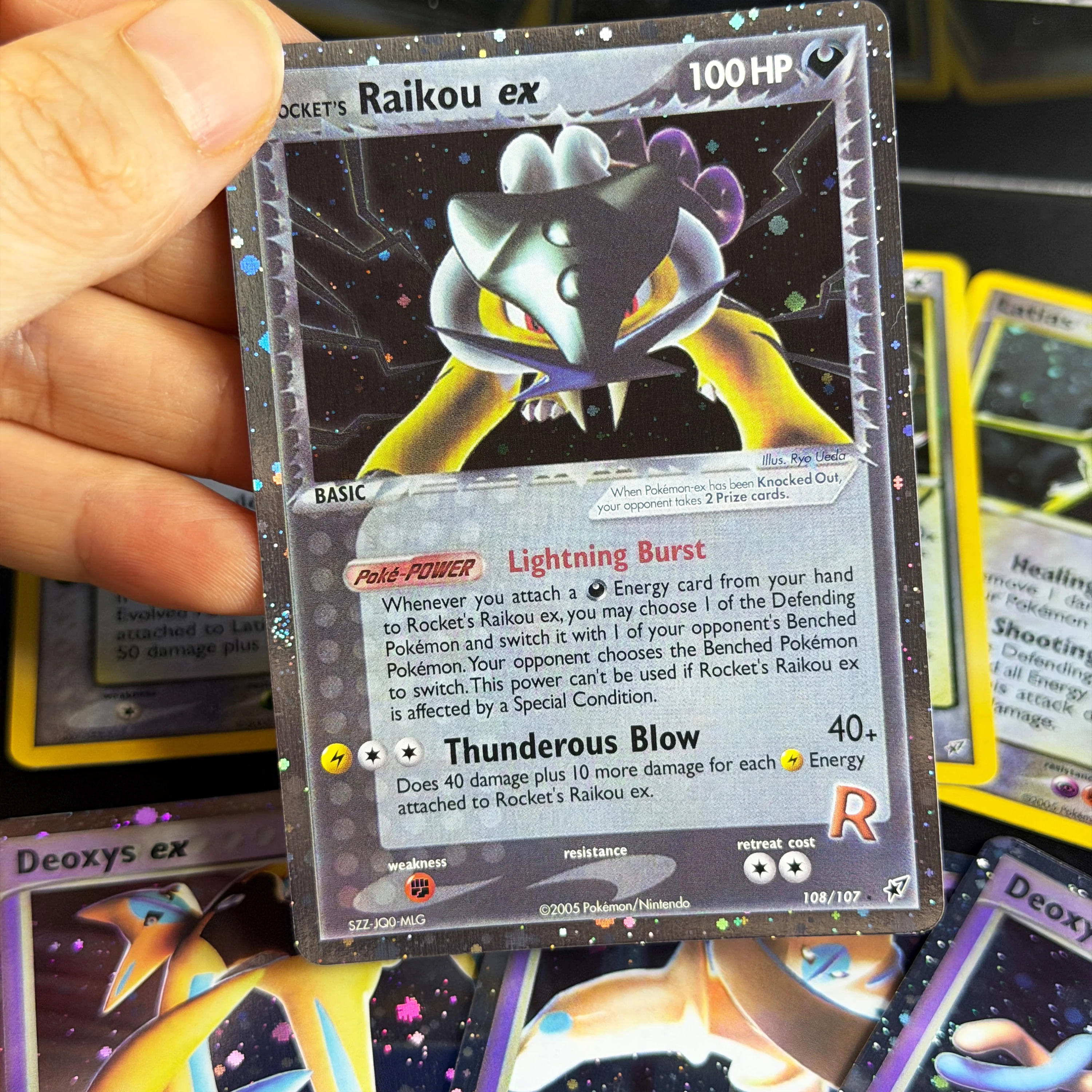 Фото Коллекционные карты PTCG EX: Легендарный набор троиц Deoxys Gold Star, голографические карты Cosmos, винтажные редкие карты Chase, карты Rayquaza, Latias, Rayquaza Proxy, ретро-коллекция №4