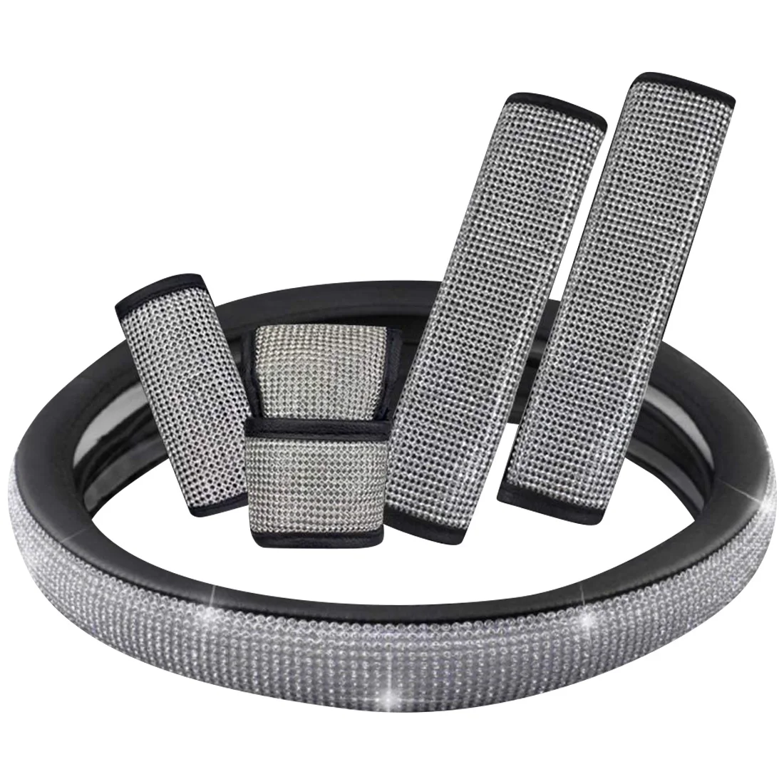 

Steering Wheel Cover with Rhinestone Car PU Non- Breathable Steering Cover